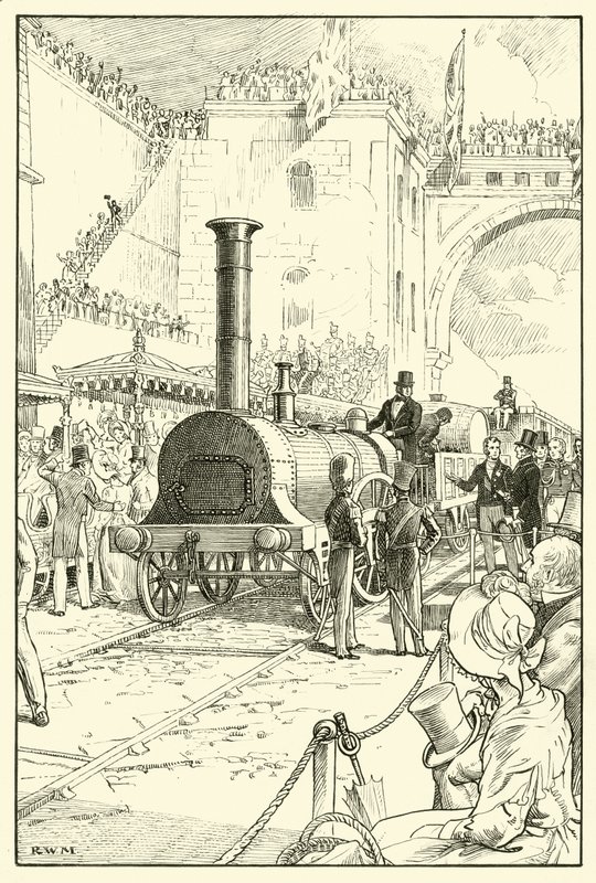 Otevření Liverpool & Manchester Railway (inkoust na papíře) od English School