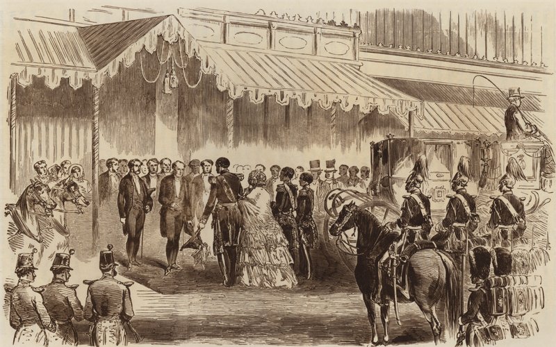 Otevření Křišťálového paláce, Příjezd Jejího Veličenstva, 1854 od English School