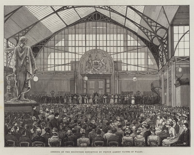 Zahájení výstavy v Edinburghu prince Albert Victor z Walesu (rytina) od English School