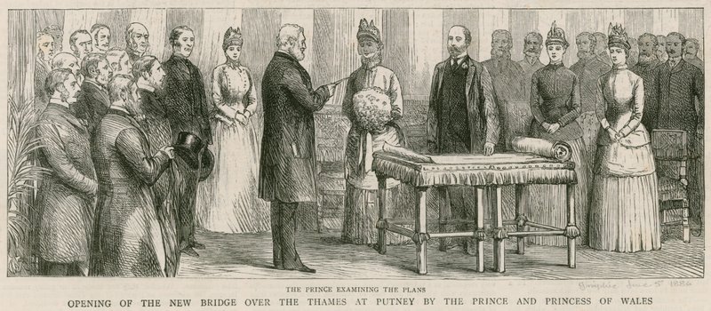 Otevření nového mostu přes řeku Temži v Putney princem a princeznou z Walesu od English School