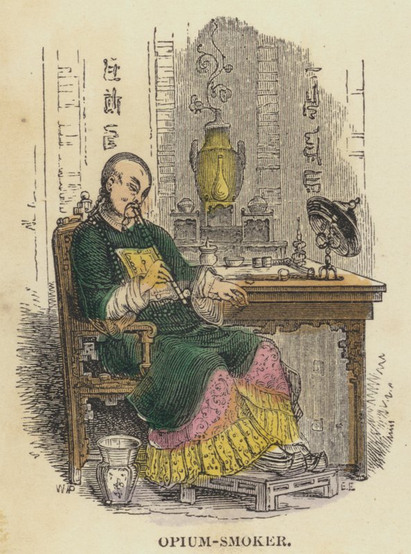 Opium-Smoker (barevná rytina) od English School