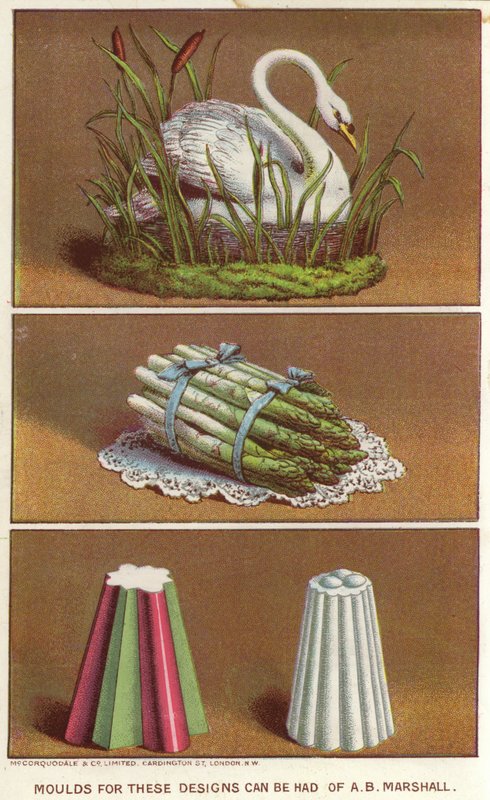 Okrasné formičky na výrobu ledových jídel ve tvaru labutě a svazku chřestu (chromolitho) od English School