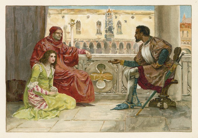 Othello mluví s Desdemonou a jejím otcem od English School