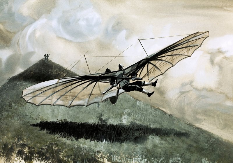 Otto Lilienthal provedl více než 1000 letů ve svém primitivním kluzáku (kvaš na papíře) od English School