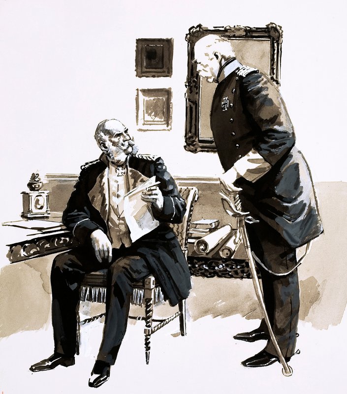 Otto von Bismarck přesvědčil krále Williama, aby neodstupoval (kvaš na papíře) od English School