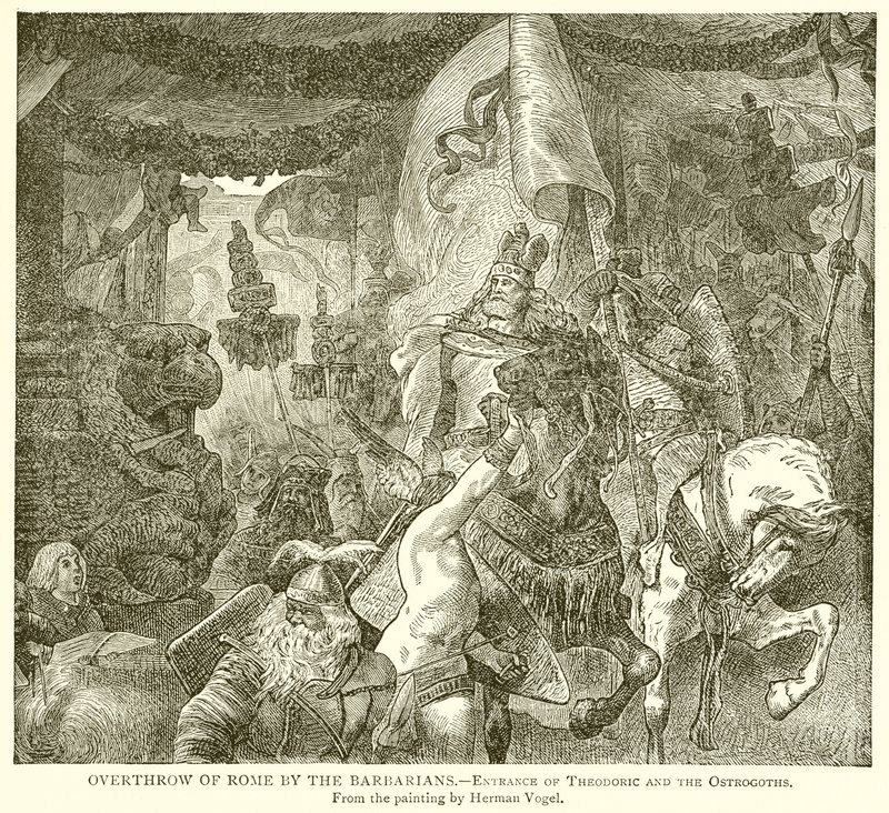 Svržení Říma barbary. Vchod Theodorika a Ostrogótů od English School