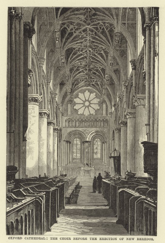 Oxfordská katedrála, sbor před postavením nových reredos od English School