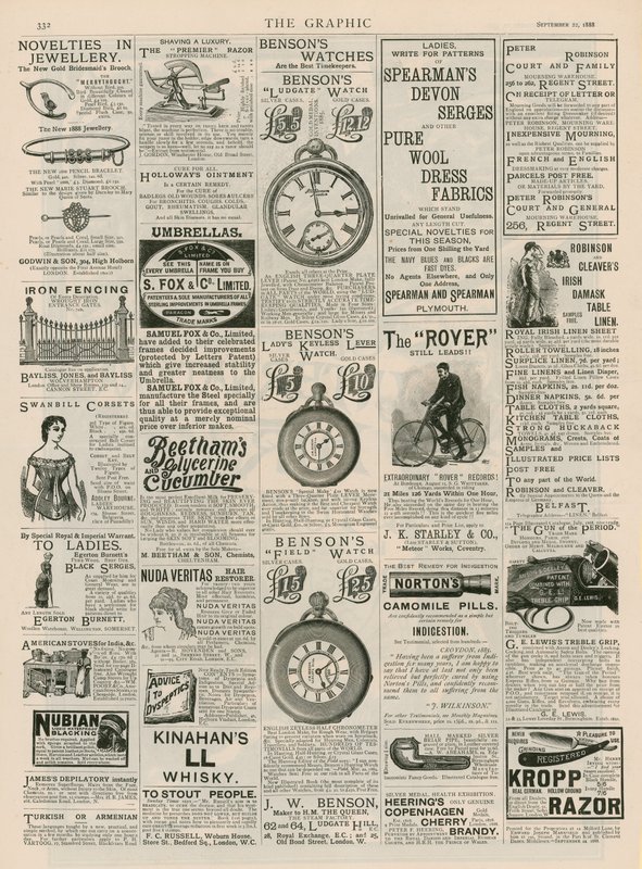 Stránka reklamy z The Graphic, 22. září 1888 od English School