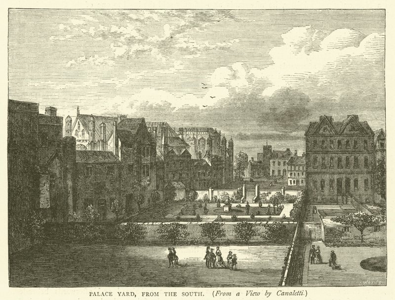 Palace Yard, od jihu, z pohledu od Canalettiho (rytina) od English School