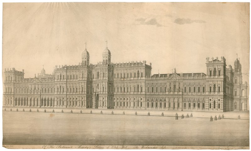 Palác Whitehall. Publikováno 1748 od English School
