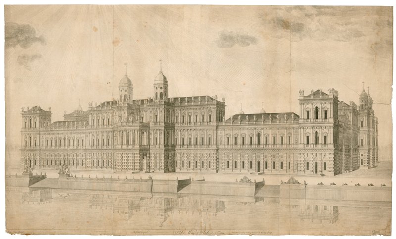 Palác Whitehall. Publikováno 1748 od English School