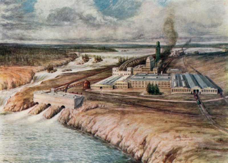 Papírny, Newfoundland (barevná litografie) od English School