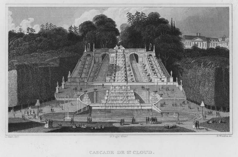 Paris, Cascade De St Cloud (rytina) od English School