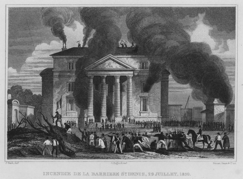Paris, Fire Of The Barriere St Denis, 29. července 1830 (rytina) od English School