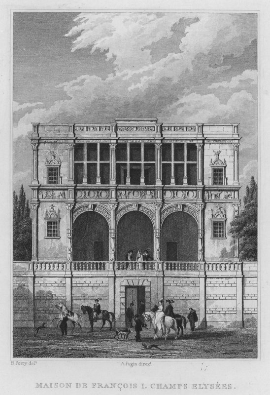 Paříž, dům Františka I., Champs Elysees (rytina) od English School