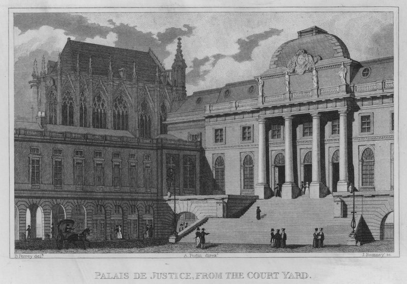 Paříž, Palais De Justice, ze dvora (rytina) od English School