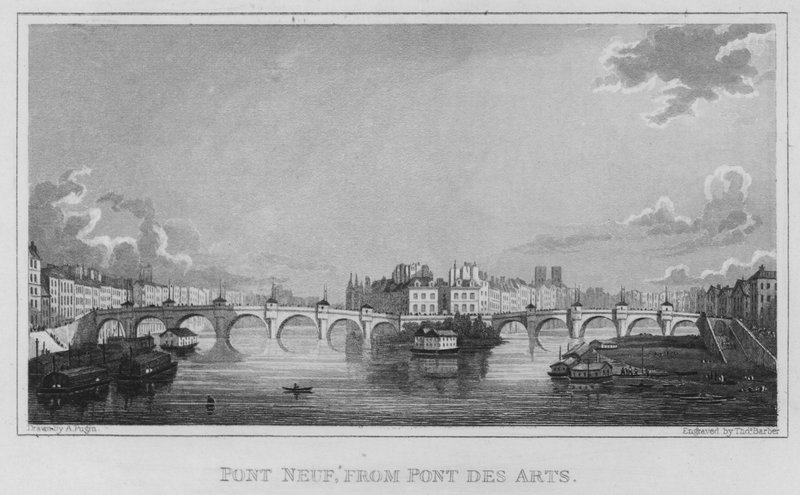 Paříž, Pont Neuf, z Pont Des Arts (rytina) od English School