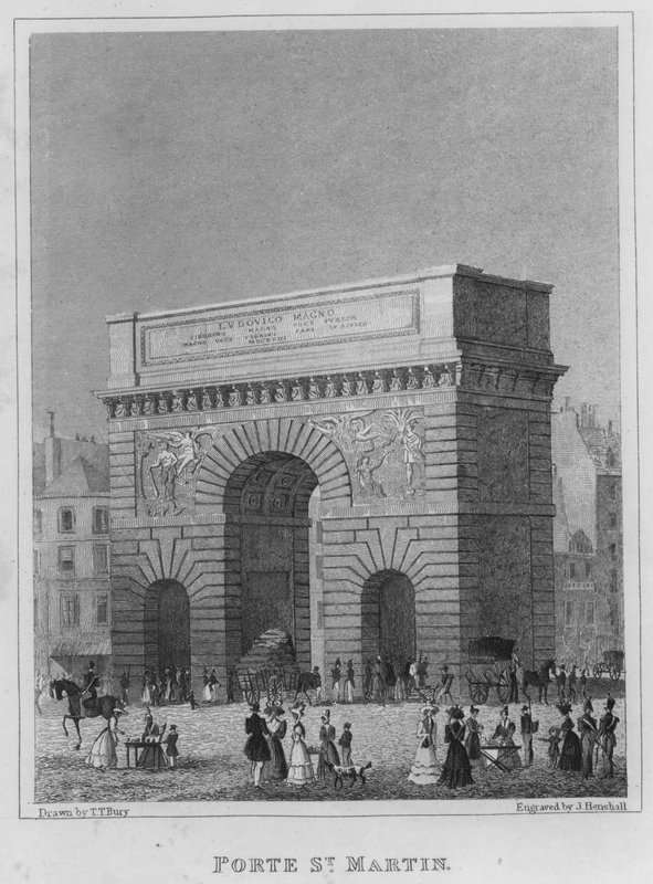 Paris, Porte St Martin (rytina) od English School
