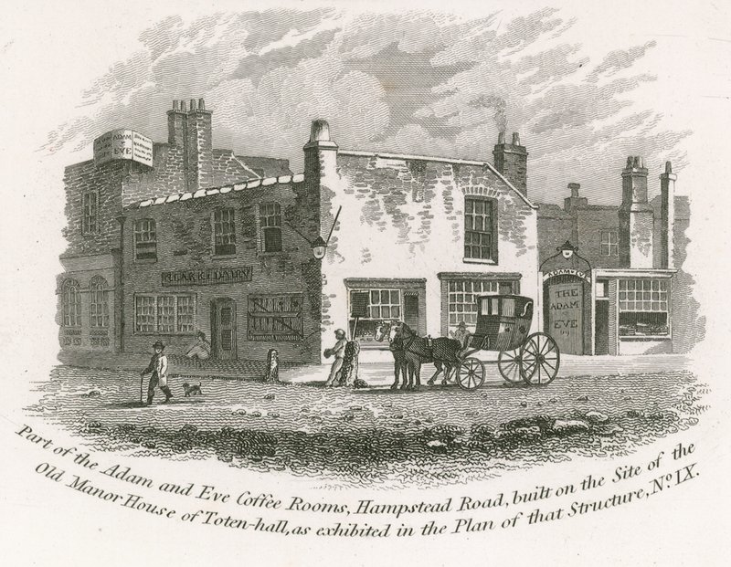Část kavárny Adam a Eva, Hampstead Road od English School