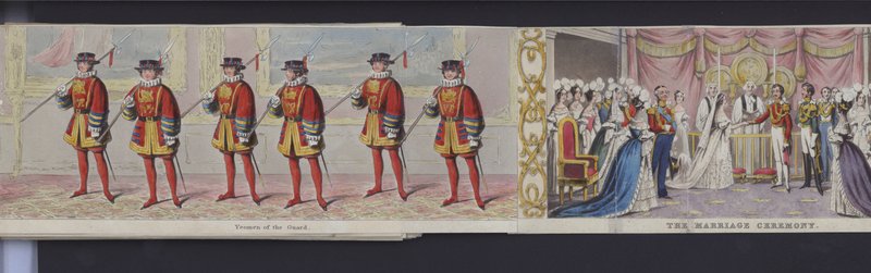 Část panoramatu svatby královny Viktorie, kolem roku 1840 (ručně kolorovaná akvatinta) od English School