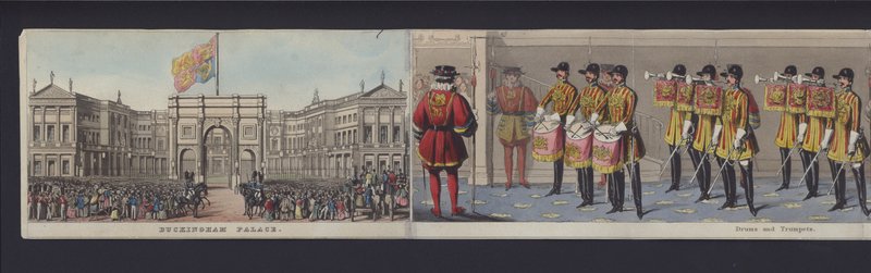 Část panoramatu svatby královny Viktorie, kolem roku 1840 (ručně kolorovaná akvatinta) od English School