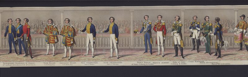 Část panoramatu svatby královny Viktorie, kolem roku 1840 (ručně kolorovaná akvatinta) od English School