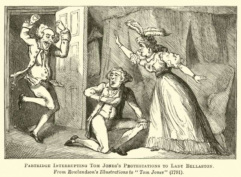 Partridge přerušuje protesty Toma Jonese vůči lady Bellastonové od English School