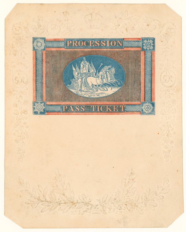 Vstupenka na procesí ke korunovaci krále Jiřího IV., 17. července 1821 od English School
