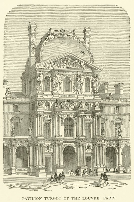 Pavilon Turgot v Louvru, Paříž (rytina) od English School