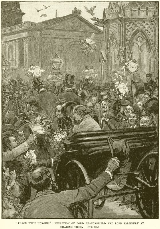 Mír se ctí: Přijetí lorda Beaconsfielda a lorda Salisburyho na Charing Cross od English School
