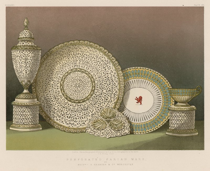 Perforované Parian Ware od pánů G Granger and Co, Worcester od English School