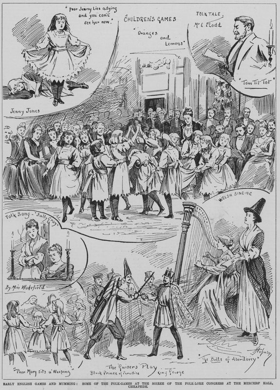 Představení raných lidových anglických her a mumming na večírku Folklore Congress, Mercers