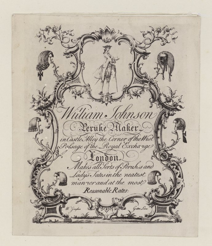 Výrobce Peruke, William Johnson, vizitka od English School