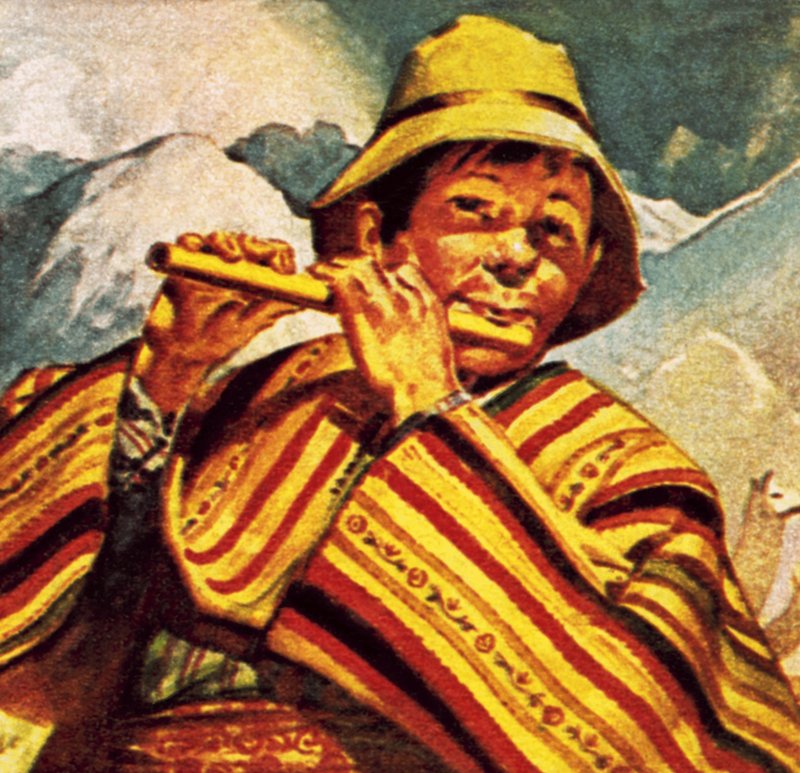 Peruánský muž hraje na flétnu od English School
