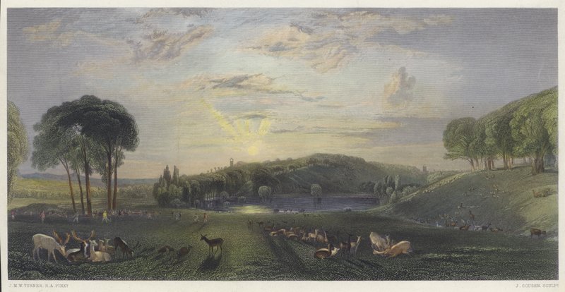 Petworth Park, Sussex (barevná rytina) od English School