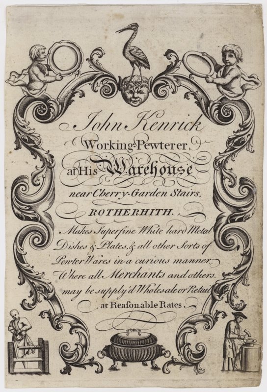 Pewterer, John Kenrick, vizitka od English School