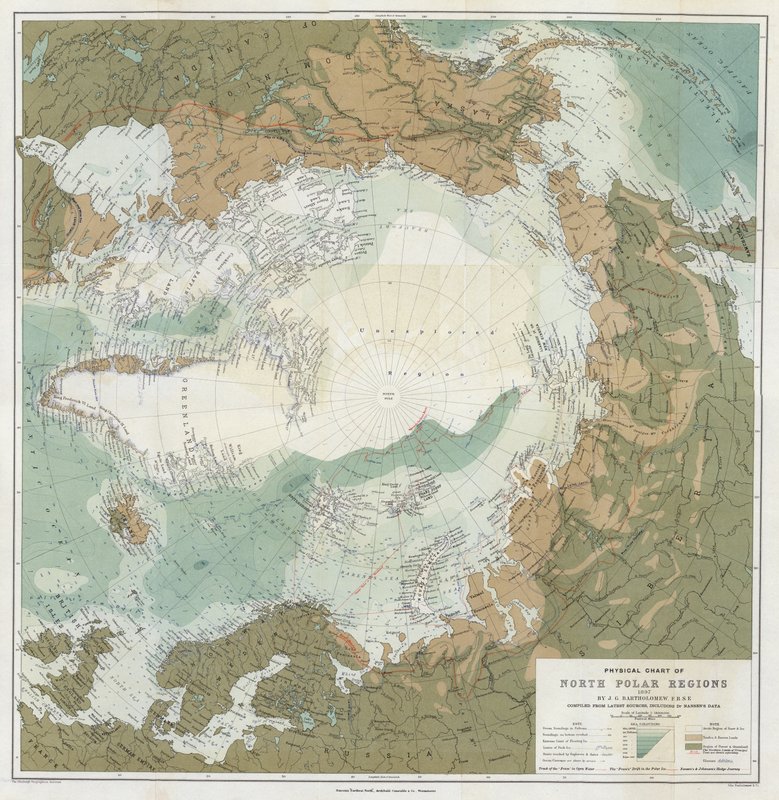 Fyzická mapa severních polárních oblastí od English School