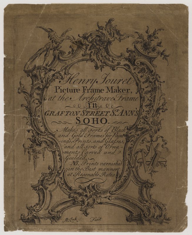 Výrobce obrazových rámů, Henry Jouret, obchodní karta od English School