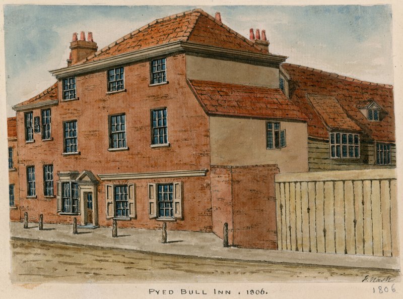 Pied Bull Inn, Islington (wc na papíře) od English School