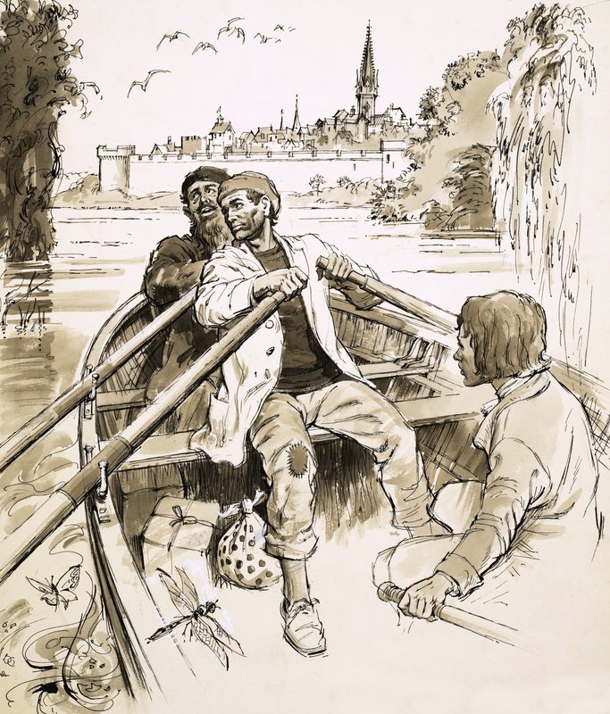 Pierre navedl loď na široký úsek řeky. od English School