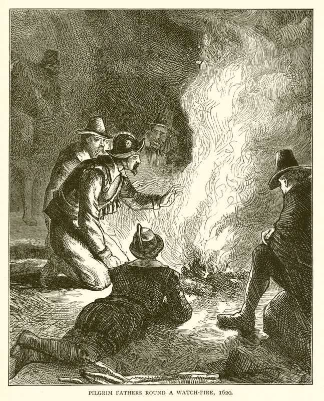Otcové poutníci kolem ohně, 1620 od English School