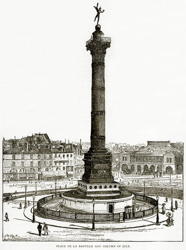 Place de la Bastille a červencový sloup, ilustrace ze Staré a Nové Paříže od H. Sutherlanda Edwardse, 1893 od English School