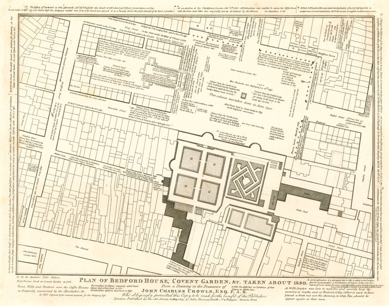 Plán Bedford House, Covent Garden, Londýn, pořízený kolem roku 1690 od English School