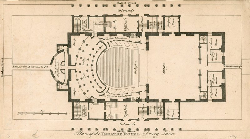 Plán divadla Royal, Drury Lane, Londýn od English School