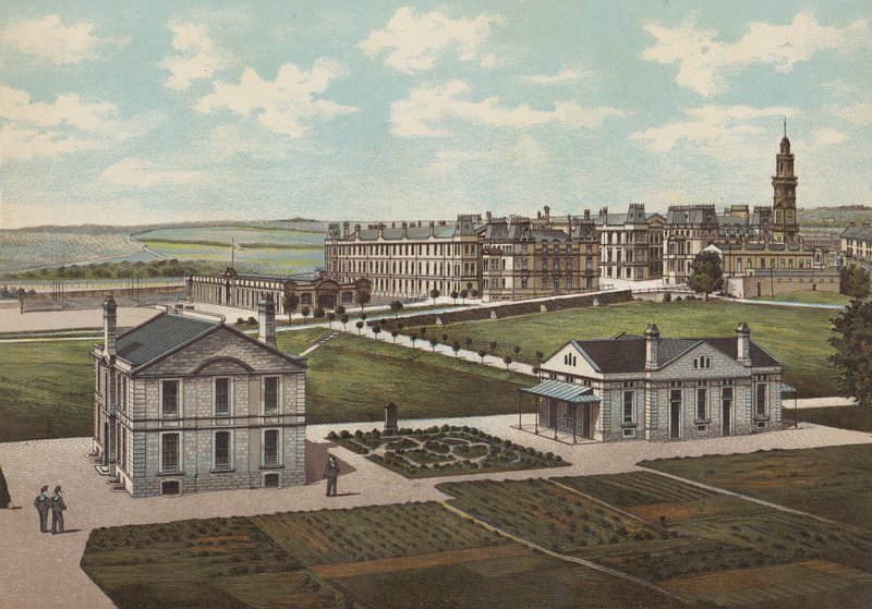 Plymouth: Royal Naval Barracks (barevné lito) od English School