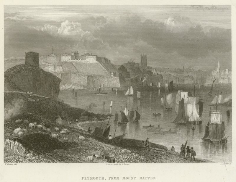 Plymouth, z Mount Batten (rytina) od English School