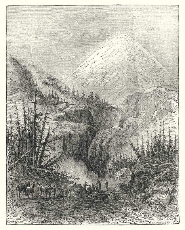 Popocatepetl, kuřácká hora (rytina) od English School