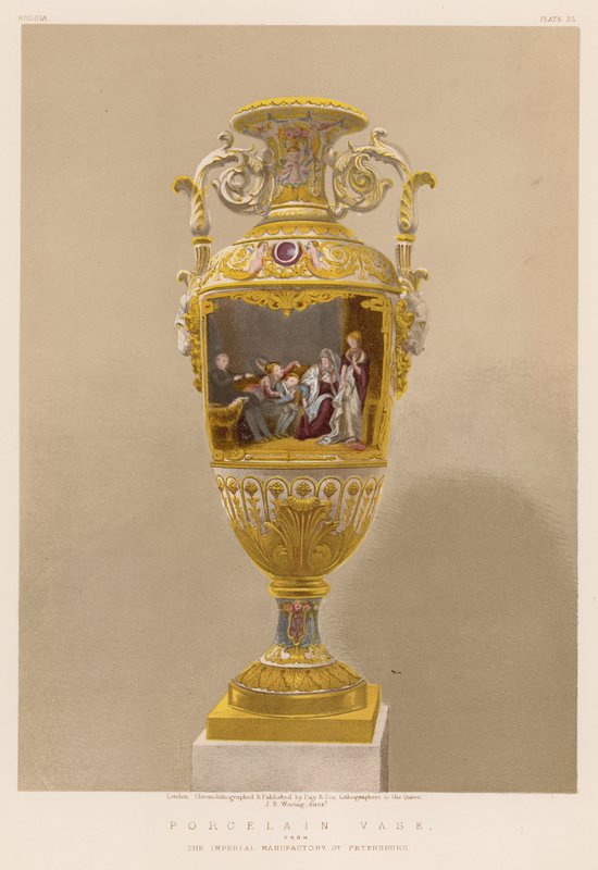 Porcelánová váza z Císařské manufaktury v Petrohradě (chromolit) od English School
