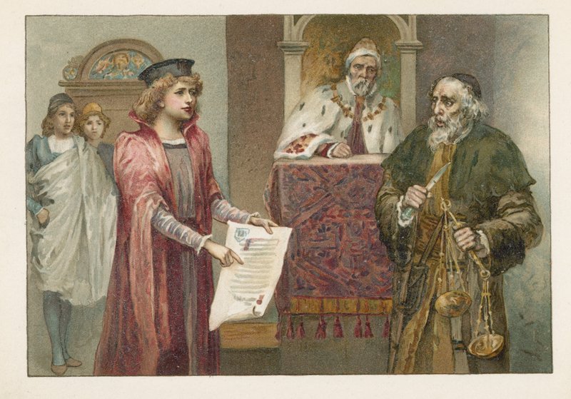 Portia, Shylock a soudce v Kupci benátském od English School