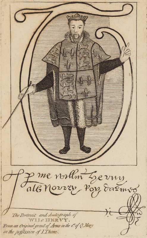 Portrét a podpis Wila Hervyho (William Harvey) od English School